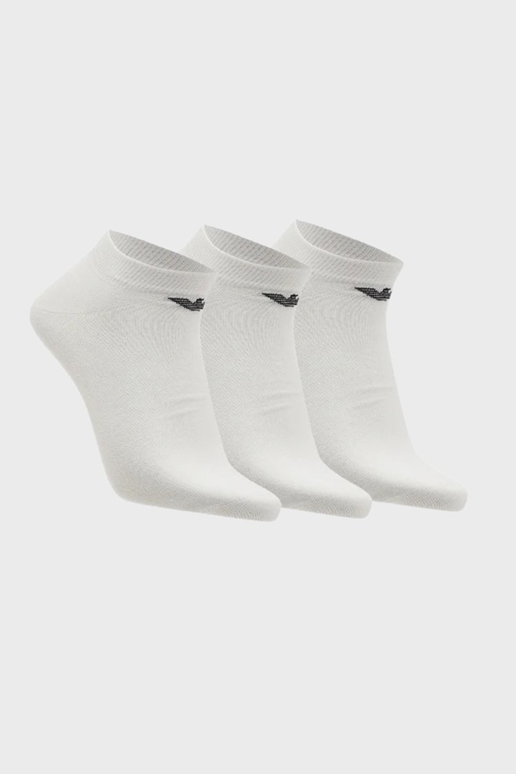 Emporio Armani Pamuklu Logolu 3 Pack Erkek Çorap EM000550 AF14446 M0066 BEYAZ - Emporio Armani