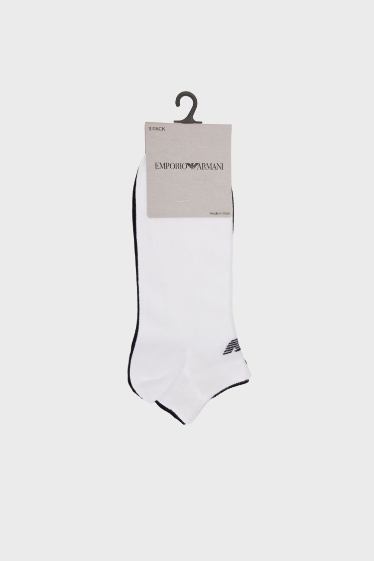 Emporio Armani Pamuklu Logolu 3 Pack Erkek Çorap EM000550 AF14446 M0091 Mavi-Siyah-Beyaz - Emporio Armani