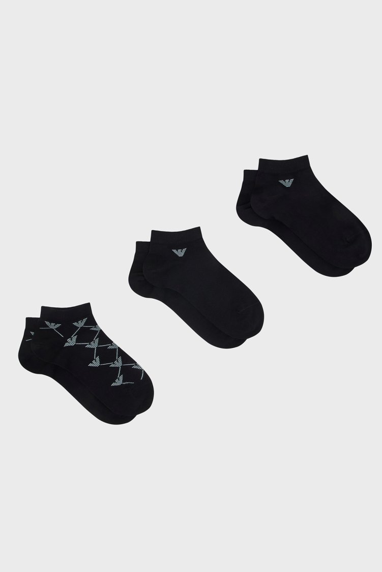 Emporio Armani Pamuklu Logolu 3 Pack Erkek Çorap EM000550 AF20653 MC061 SİYAH - Emporio Armani