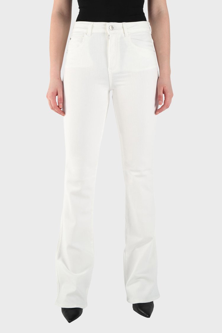 Emporio Armani Pamuklu Orta Bel Genişleyen Paça Jeans Kadın Kot Pantolon EW001504 AF14967 M0001 BEYAZ - Emporio Armani