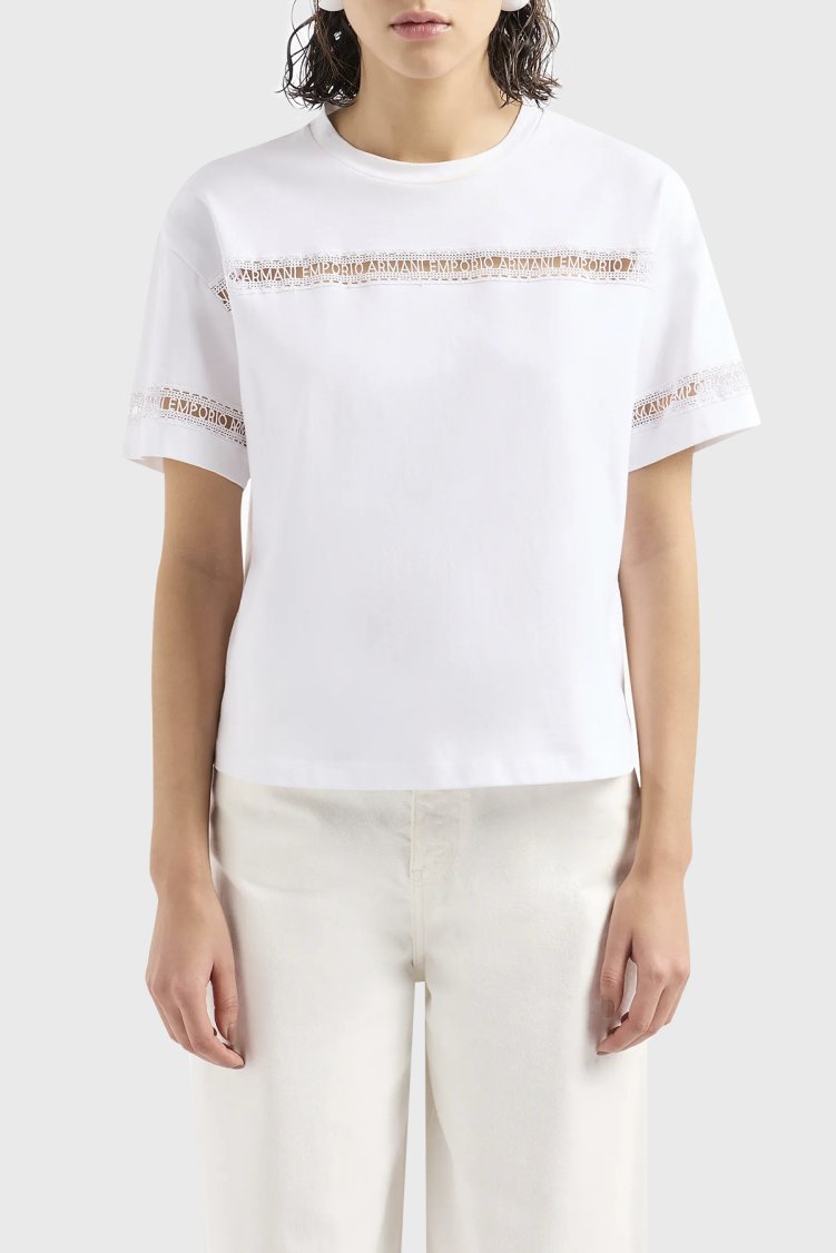 Emporio Armani Pamuklu Regular Fit Bisiklet Yaka Kadın T Shirt 3D2T7J 2JIDZ 0100 BEYAZ - Emporio Armani