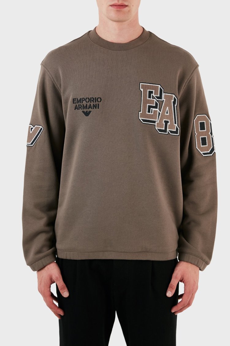 Emporio Armani Pamuklu Regular Fit Bisiklet Yaka Erkek Sweat 6R1MG4 1JWPZ 0440 VİZON - Emporio Armani