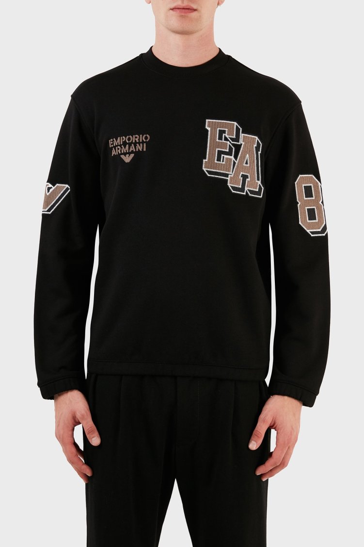 Emporio Armani Pamuklu Regular Fit Bisiklet Yaka Erkek Sweat 6R1MG4 1JWPZ 0999 SİYAH - Emporio Armani