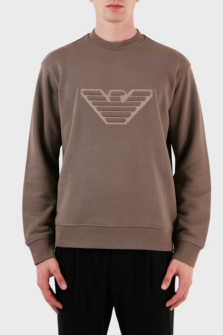 Emporio Armani Pamuklu Regular Fit Bisiklet Yaka Erkek Sweat 6R1MG5 1JWPZ 0497 KAHVE - Emporio Armani