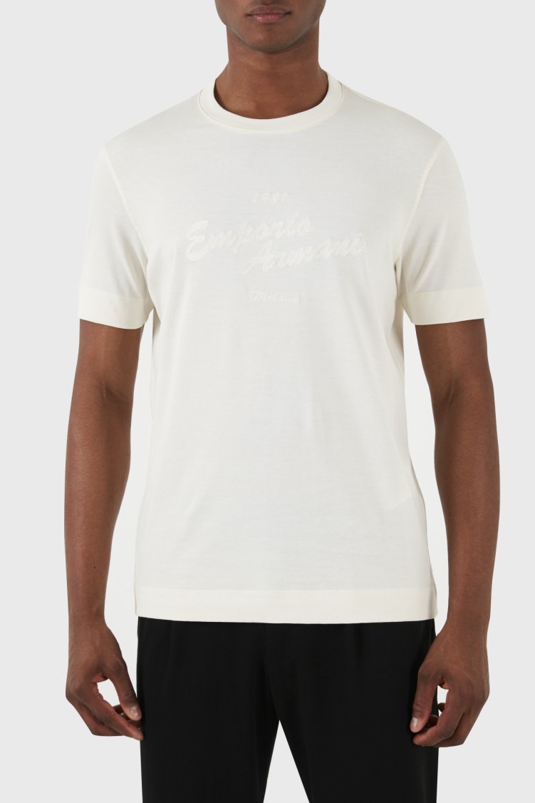 Emporio Armani Pamuklu Regular Fit Bisiklet Yaka Erkek T Shirt 3D1TH1 1JOCZ 0128 EKRU - Emporio Armani