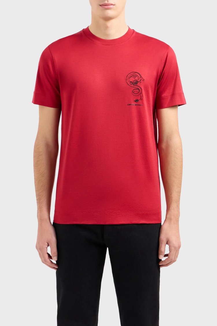Emporio Armani Pamuklu Regular Fit Bisiklet Yaka Erkek T Shirt EM000009 AF10017 M5003 KIRMIZI - Emporio Armani