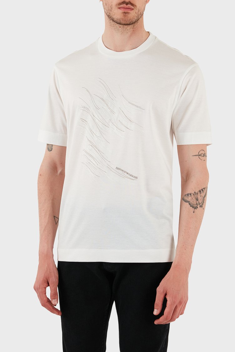 Emporio Armani Pamuklu Regular Fit Bisiklet Yaka Erkek T Shirt EM001023 AF13747 M0133 BEYAZ - Emporio Armani