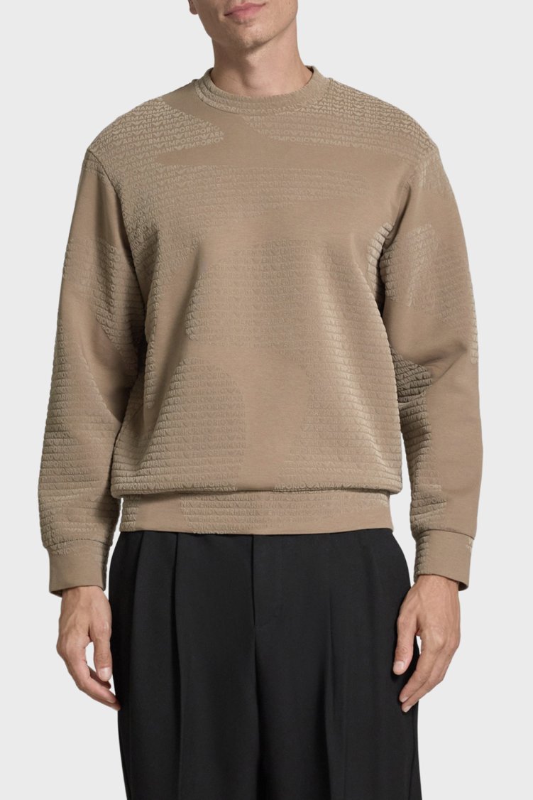 Emporio Armani Pamuklu Regular Fit Bisiklet Yaka Tamamı Logolu Erkek Sweat EM002900 AF10013 F6130 KAHVE - Emporio Armani