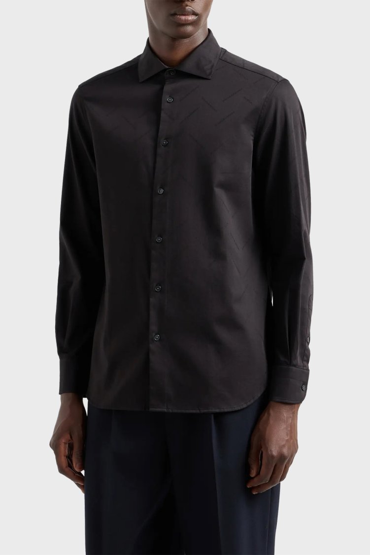 Emporio Armani Pamuklu Regular Fit Erkek Gömlek 6D1C86 1NIUZ F019 SİYAH - Emporio Armani