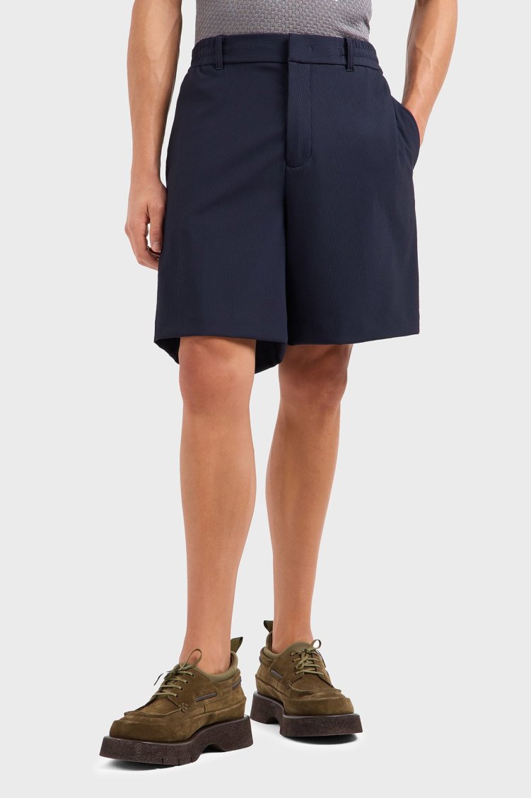 Emporio Armani Pamuklu Regular Fit Fitilli Bermuda Erkek Short EM001507 AF14076 UB118 LACİVERT - Emporio Armani
