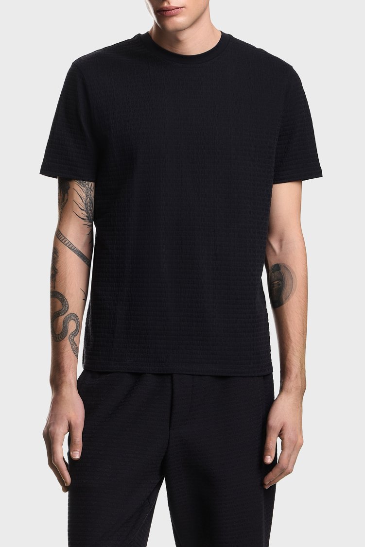 Emporio Armani Pamuklu Regular Fit Logolu Bisiklet Yaka Erkek T Shirt EM004594 AF10762 FB413 LACİVERT - Emporio Armani