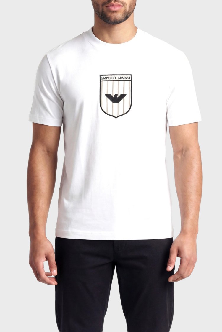 Emporio Armani Pamuklu Regular Fit Logolu Bisiklet Yaka Erkek T Shirt EM005551 AF25183 F0037 BEYAZ - Emporio Armani