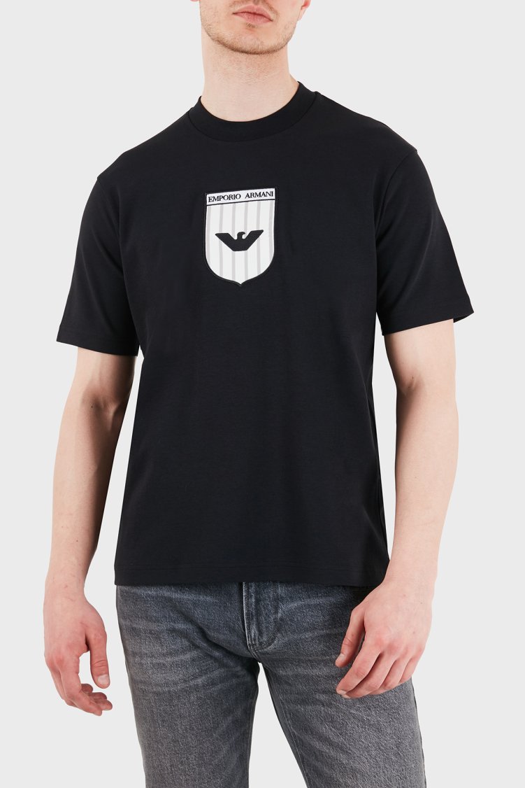 Emporio Armani Pamuklu Regular Fit Logolu Bisiklet Yaka Erkek T Shirt EM005551 AF25183 F8097 SİYAH - Emporio Armani