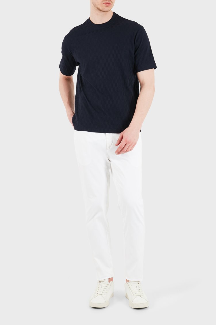 Emporio Armani Pamuklu Regular Fit Logolu Bisiklet Yaka Jakarlı Erkek T Shirt EM005699 AF25298 UB109 LACİVERT - Emporio Armani (1)