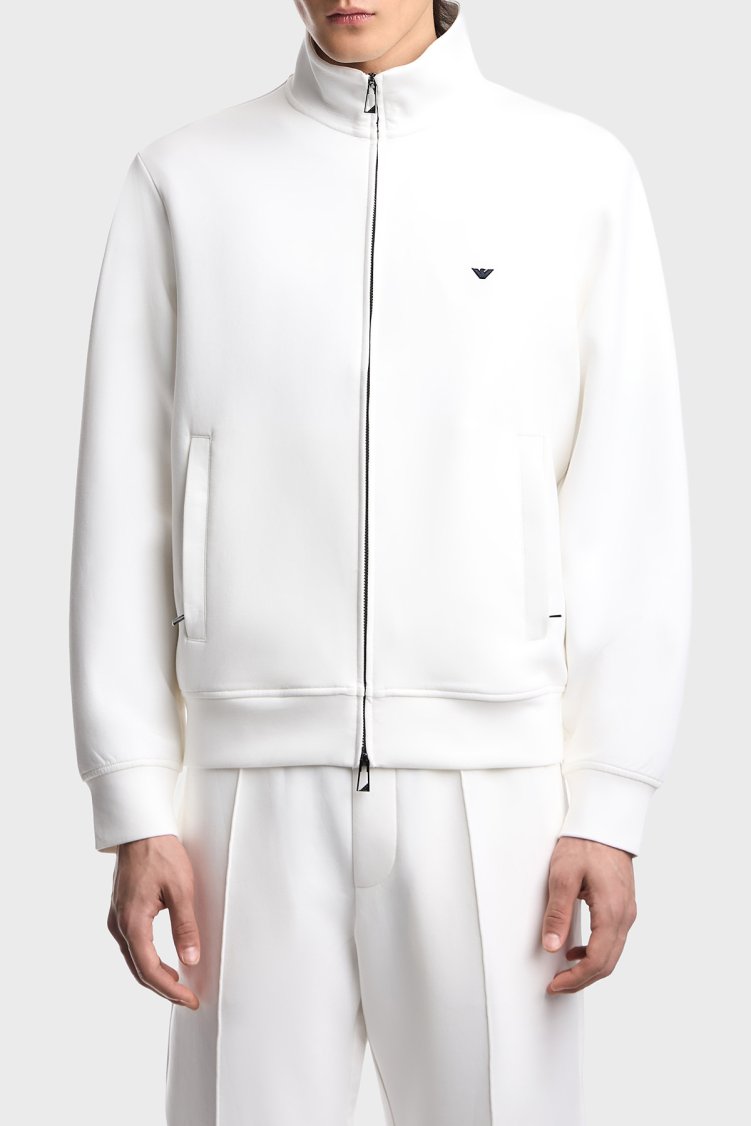 Emporio Armani Pamuklu Regular Fit Logolu Dik Yaka Fermuarlı Erkek Sweat EM004536 AF10013 U0003 BEYAZ - Emporio Armani