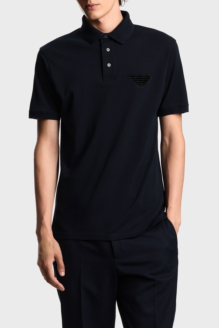Emporio Armani Pamuklu Regular Fit Logolu Düğmeli Erkek Polo EM003524 AF12955 UB118 LACİVERT - Emporio Armani