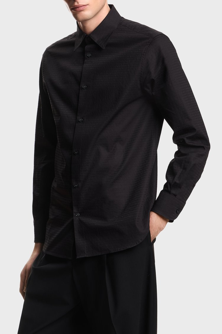 Emporio Armani Pamuklu Regular Fit Logolu Uzun Kollu Erkek Gömlek EM001537 AF18123 FC203 SİYAH - Emporio Armani