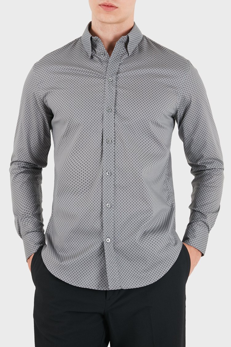 Emporio Armani Pamuklu Regular Fit Uzun Kollu Erkek Gömlek EM007200 TE23251 F8034 Koyu gri - Emporio Armani