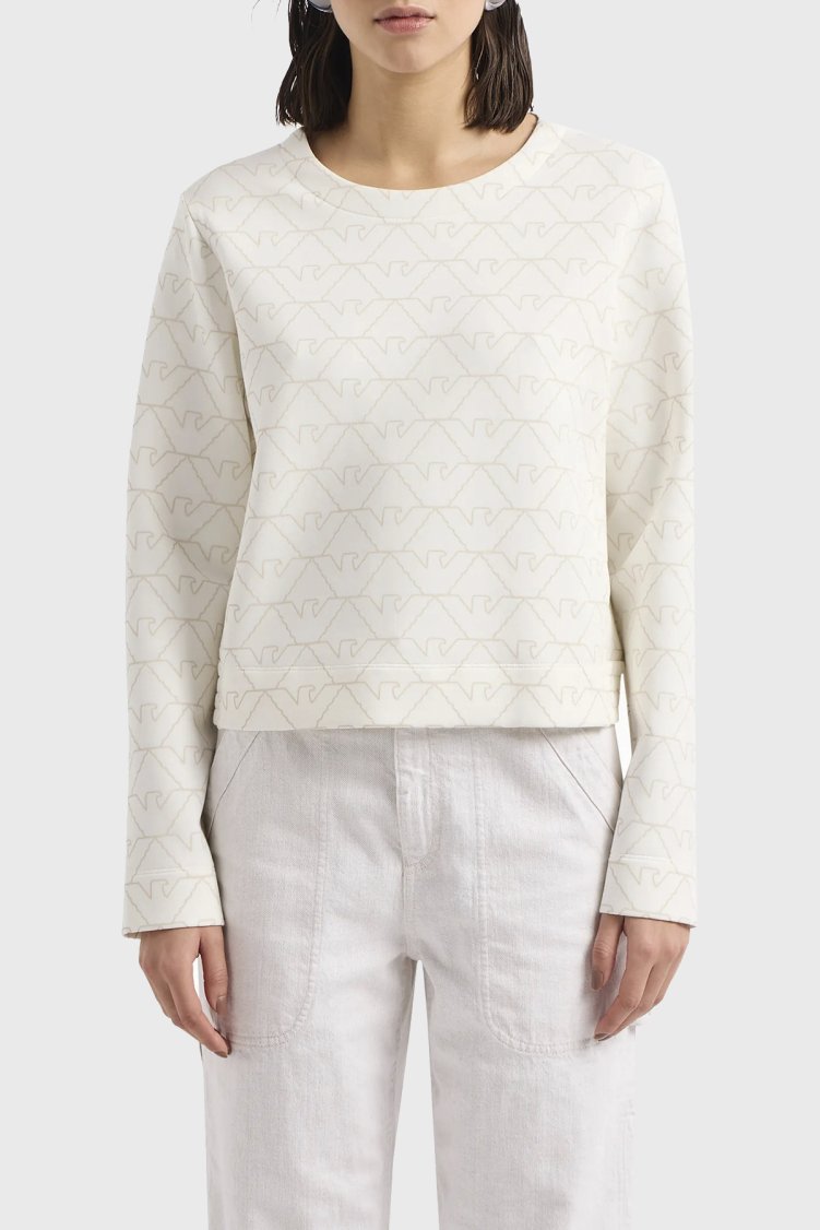 Emporio Armani Pamuklu Relaxed Fit Bisiklet Yaka Kadın Sweat 3D2M6H 1JHSZ F126 BEYAZ - Emporio Armani