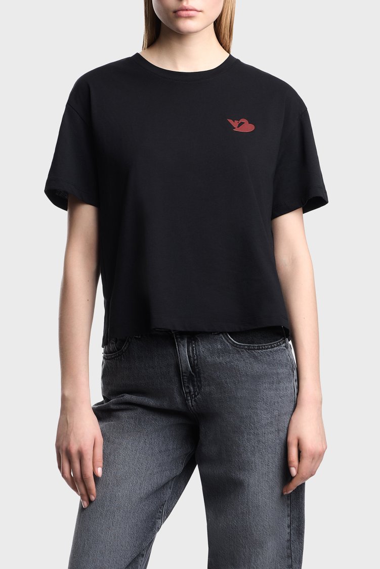 Emporio Armani Pamuklu Relaxed Fit Bisiklet Yaka Kadın T Shirt EW004385 AF12597 UC001 SİYAH - Emporio Armani