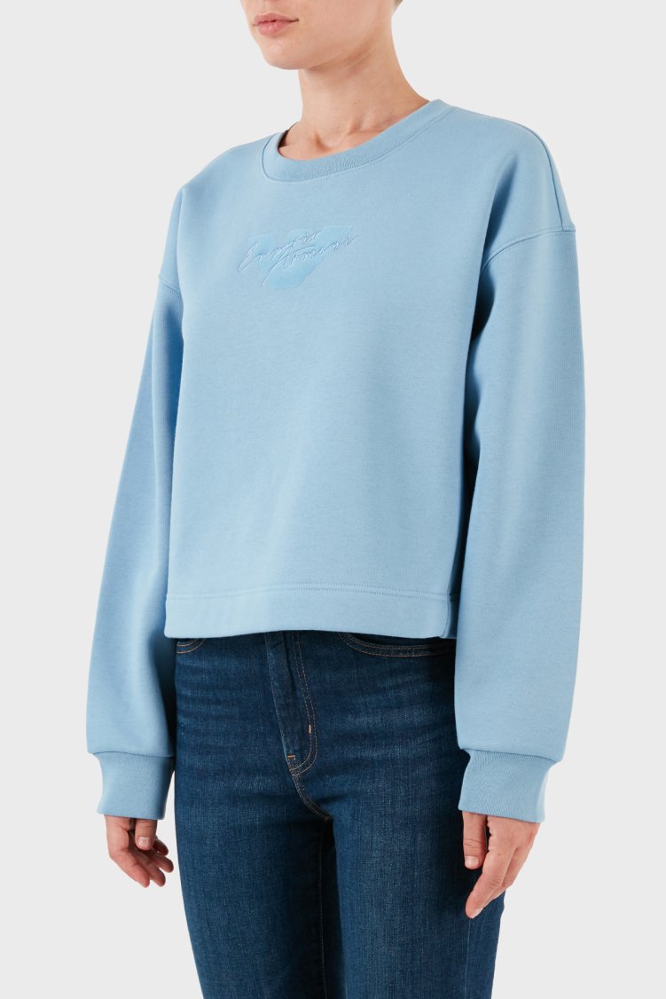 Emporio Armani Pamuklu Relaxed Fit Bisiklet Yaka Crop Kadın Sweat 6R2M7L 2JTDZ 0712 MAVİ - Emporio Armani (1)