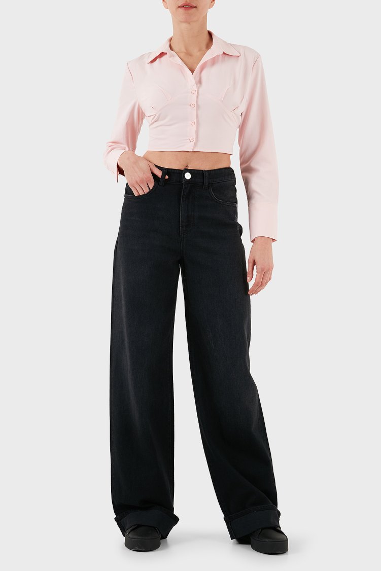 Emporio Armani Pamuklu Relaxed Fit Geniş Paça Vintage Görünümlü Jeans Kadın Kot Pantolon EW000737 AF17033 MC002 SİYAH - Emporio Armani (1)