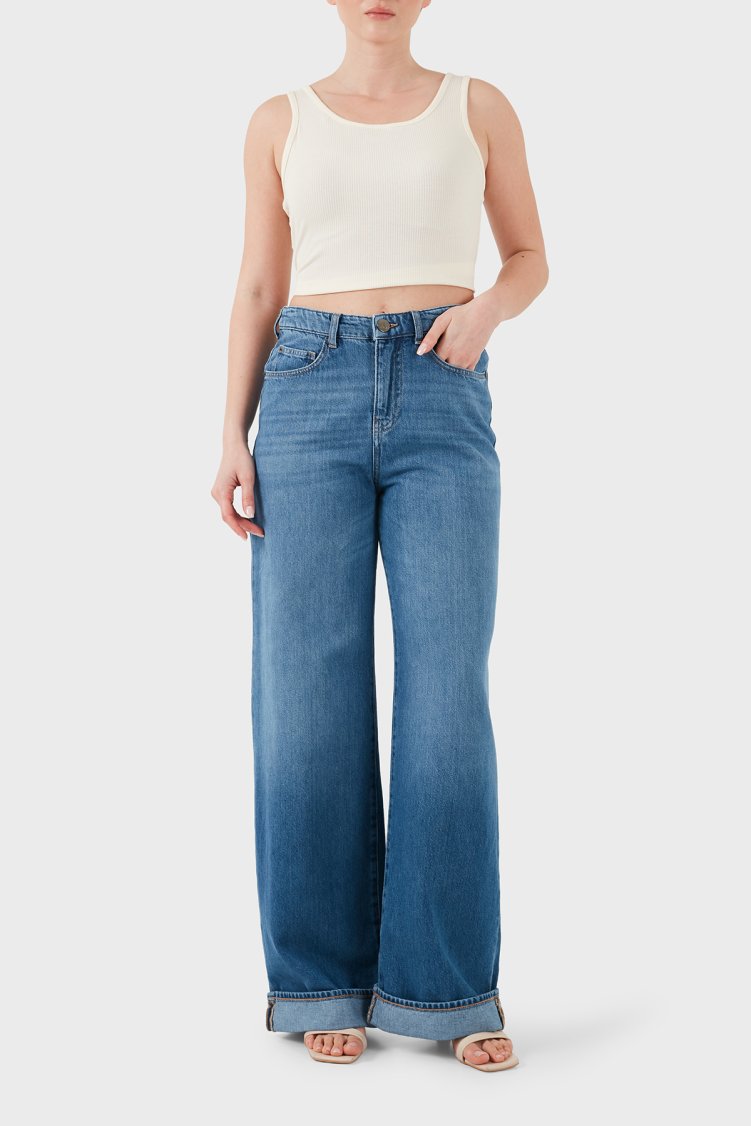 Emporio Armani Pamuklu Relaxed Fit Yüksek Bel Jeans Kadın Kot Pantolon EW000737 AF22225 MB003 LACİVERT - Emporio Armani (1)
