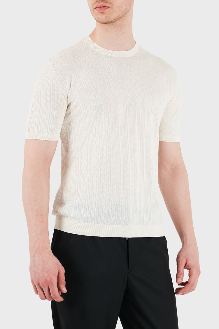 Emporio Armani Pamuklu Slim Fit Bisiklet Yaka Kısa Kollu Erkek Kazak EM004740 AF23761 U1107 EKRU - Emporio Armani