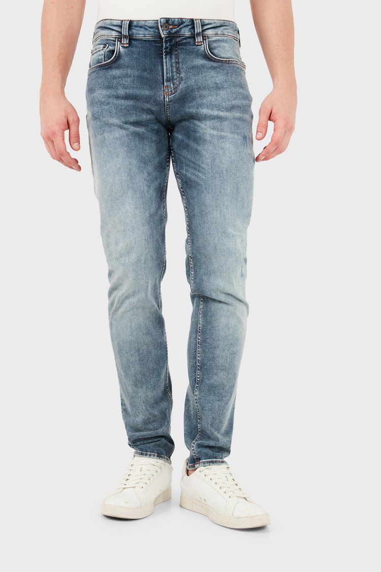 Emporio Armani Pamuklu Slim Fit Dar Paça Erkek Kot Pantolon EM006514 AF27789 MB003 Açık mavi - Emporio Armani
