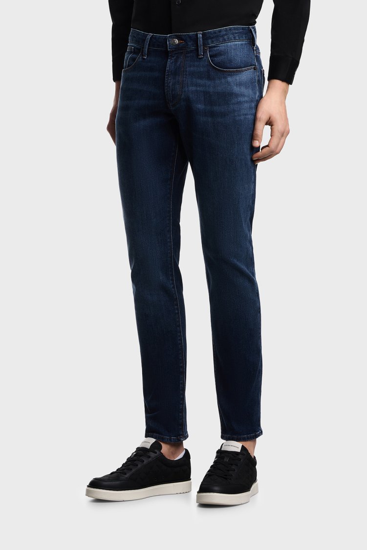 Emporio Armani Pamuklu Slim Fit Düşük Bel Jeans Erkek Kot Pantolon EM000121 AF22800 MB002 LACİVERT - Emporio Armani
