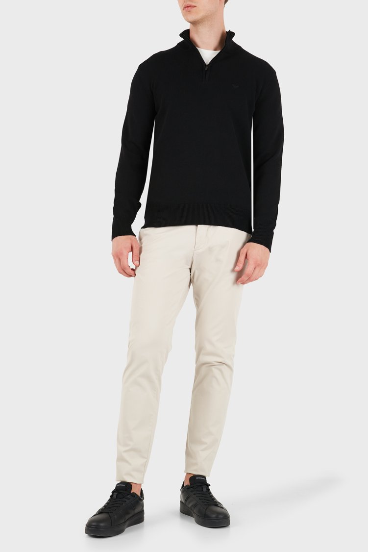 Emporio Armani Pamuklu Yarım Fermuarlı Dik Yaka Erkek Kazak EM005176 AF24121 UC001 Siyah - Emporio Armani (1)