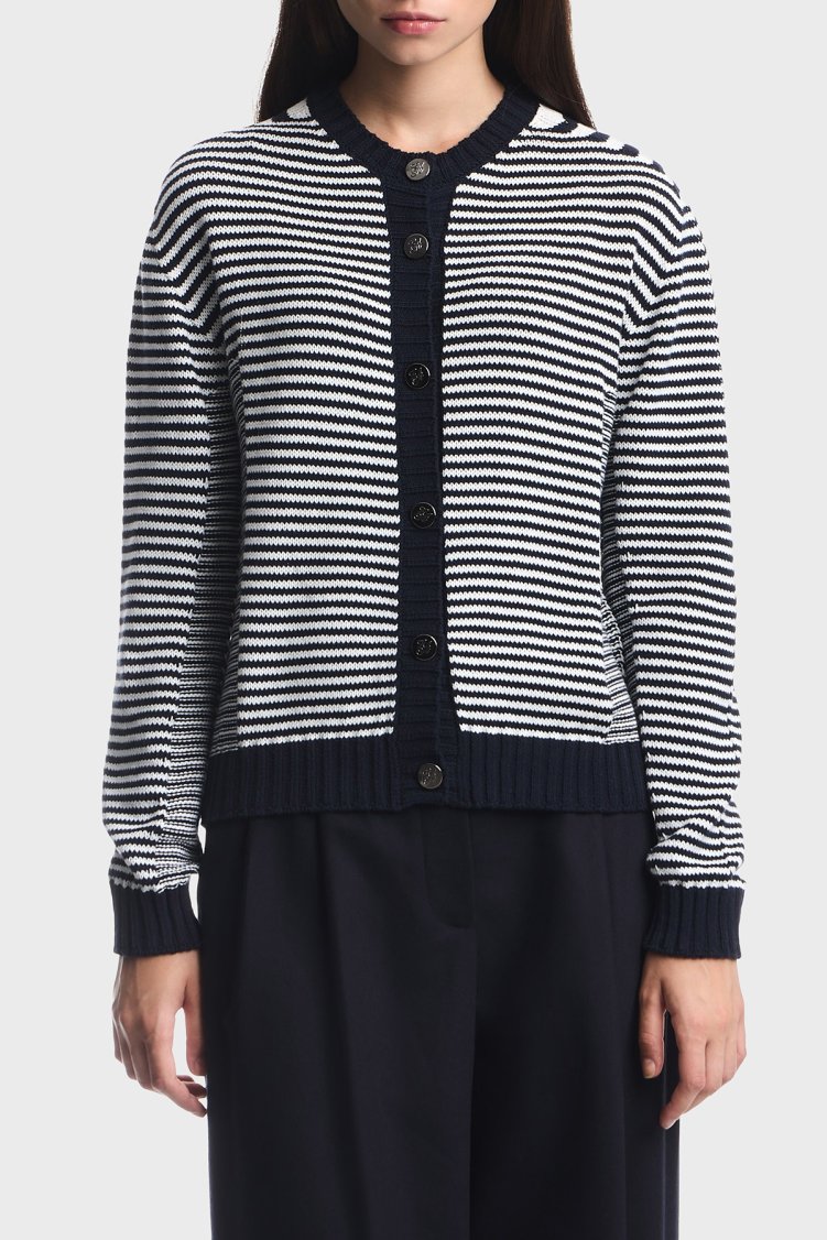 Emporio Armani Pamuklu Yuvarlak Yaka Düğmeli Kadın Hırka EW005287 AF27238 FB056 Mavi - Emporio Armani