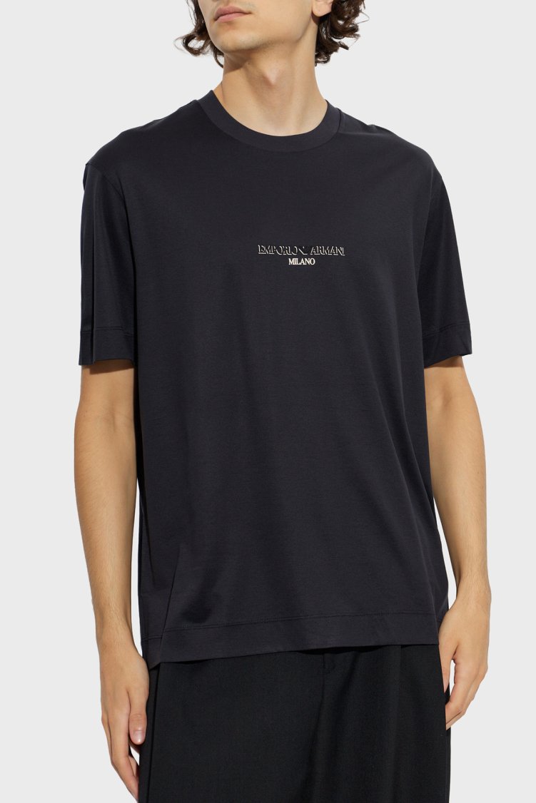Emporio Armani Pamuklu Yuvarlak Yaka Regular Fit Erkek T Shirt EM007353 AF10017 MB844 Lacivert - Emporio Armani