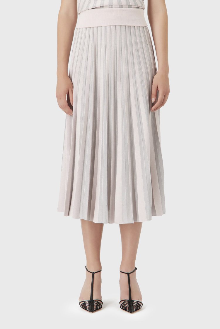 Emporio Armani Pileli Regular Fit Midi Kadın Etek 3D2NT1 2M18Z 0327 PUDRA - Emporio Armani