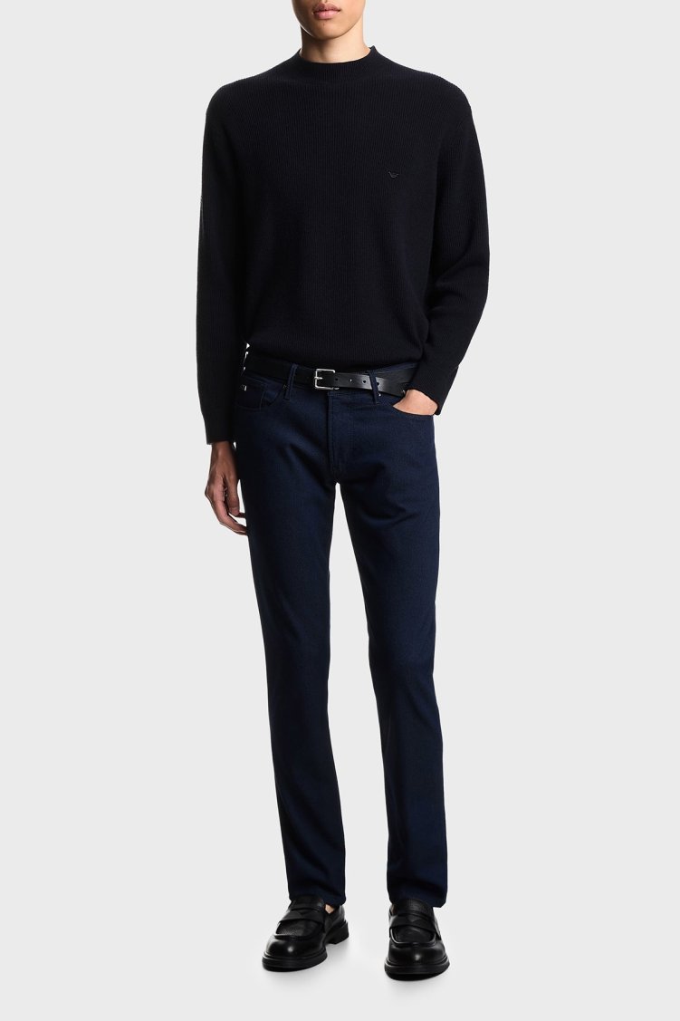 Emporio Armani Puantiyeli Streç Pamuklu Slim Fit Düşük Bel Dar Paça Jeans Erkek Kot Pantolon EM000121 AF14124 FB021 LACİVERT - Emporio Armani (1)