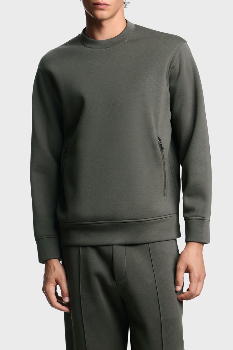 Emporio Armani Regular Fit Bisiklet Yaka Cepli Erkek Sweat EM003052 AF17545 U8143 HAKİ - Emporio Armani
