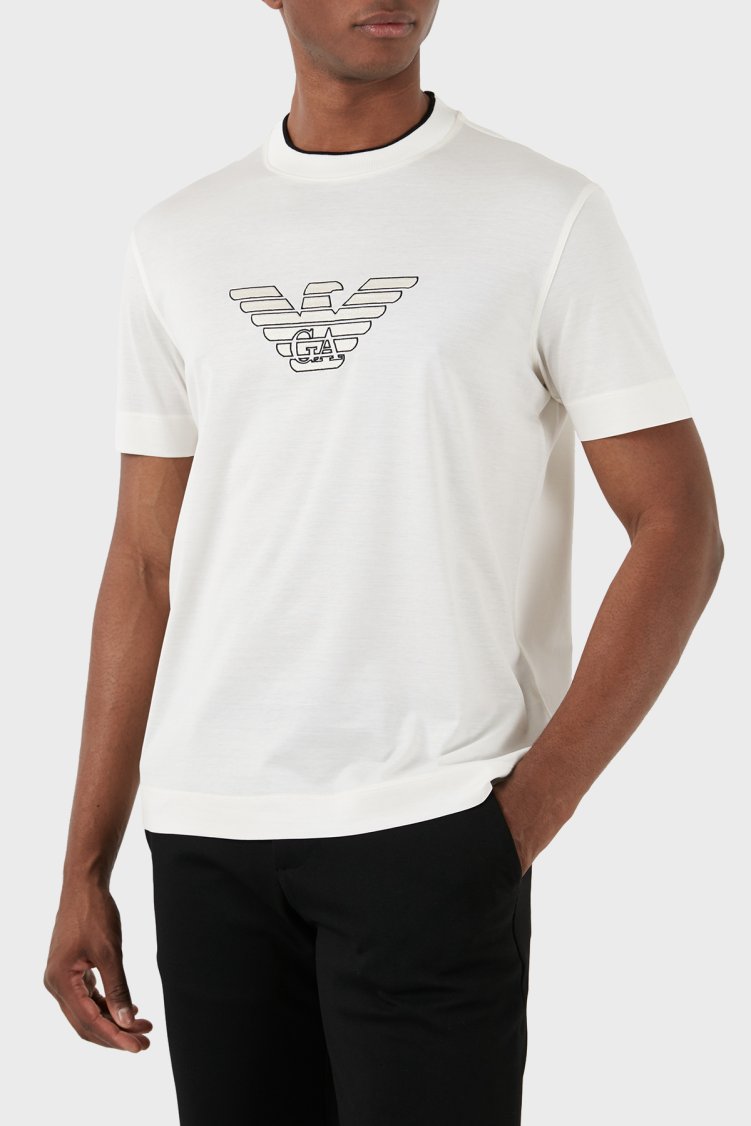 Emporio Armani Regular Fit Bisiklet Yaka Erkek T Shirt 3D1TD4 1JUVZ 01A8 Bej - Emporio Armani