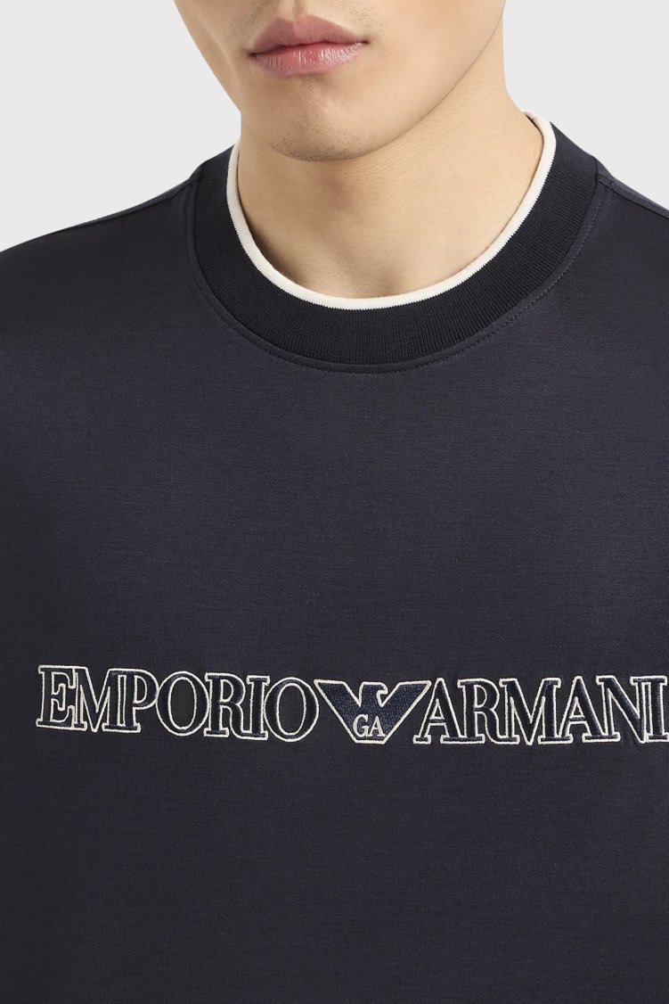 Emporio Armani Regular Fit Bisiklet Yaka Jarse Erkek T Shirt 3D1TD4 1JUVZ 09R0 LACİVERT - Emporio Armani (1)