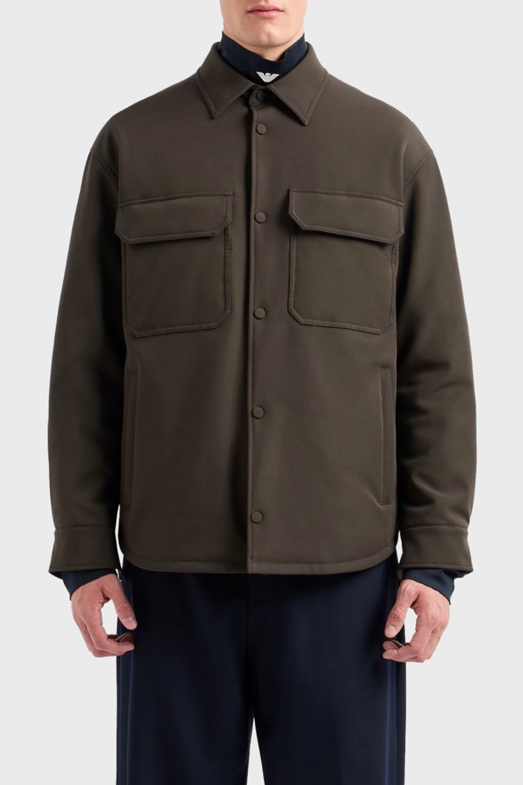 Emporio Armani Regular Fit Gömlek Yaka Çıtçıt Düğmeli Erkek Ceket 6D1CN0 1NUBZ 05A6 HAKİ - Emporio Armani
