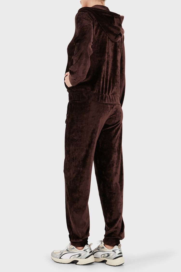 Emporio Armani Regular Fit Kapüşonlu Logolu Kadife Dokulu Kadın Eşofman Takımı EW004748 AF26228 U6279 Kahve - Emporio Armani (1)