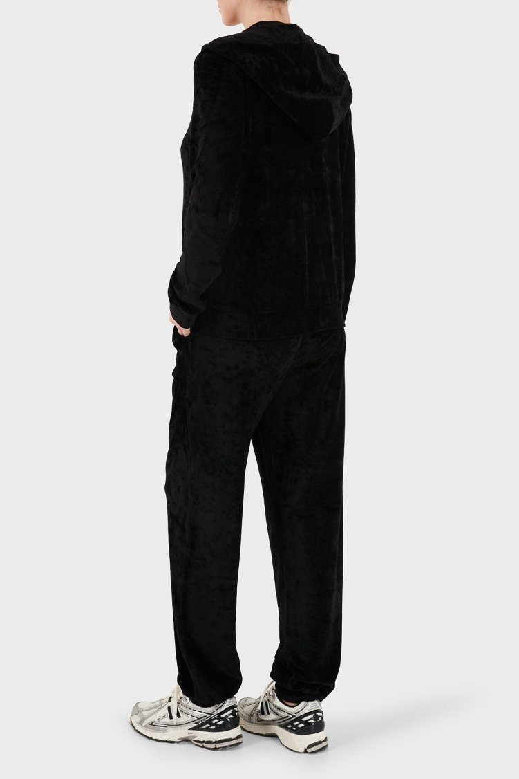 Emporio Armani Regular Fit Kapüşonlu Logolu Kadife Dokulu Kadın Eşofman Takımı EW004748 AF26228 UC001 Siyah - Emporio Armani (1)