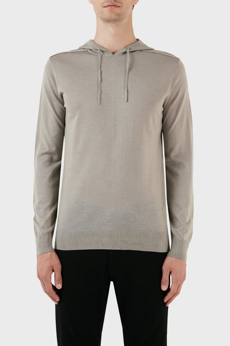 Emporio Armani Regular Fit Kapüşonlu Yün Karışımlı Triko Erkek Kazak 8N1MUW 1MJWZ 0643 VİZON - Emporio Armani