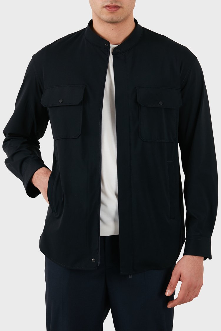 Emporio Armani Regular Fit Klasik Yaka Gizli Fermuarlı Erkek Gömlek EM005427 AF23435 UB118 LACİVERT - Emporio Armani