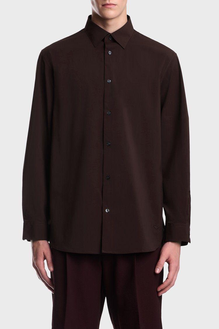 Emporio Armani Regular Fit Klasik Yaka Uzun Kollu Erkek Gömlek EM006690 AF27876 UA331 Kahve - Emporio Armani