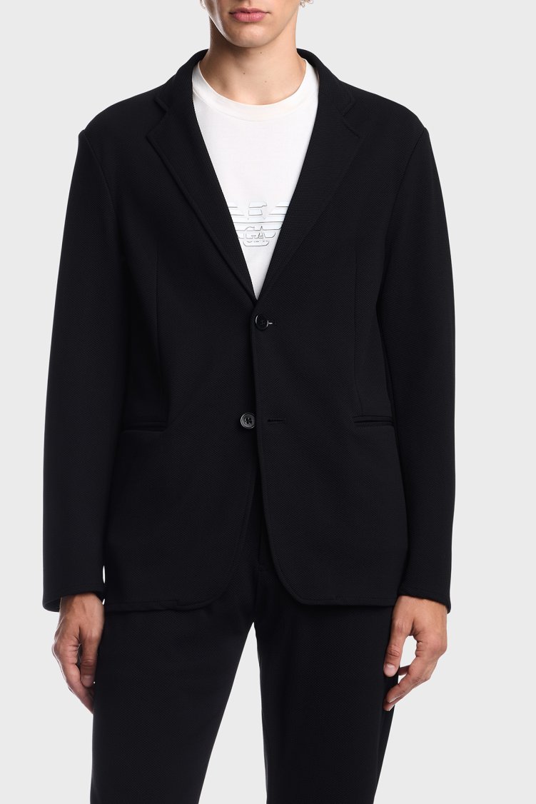 Emporio Armani Regular Fit Kruvaze Yaka Blazer Erkek Ceket EM000142 TE22904 UC001 Siyah - Emporio Armani