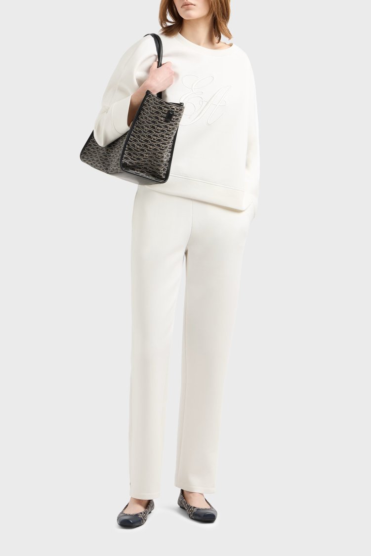 Emporio Armani Regular Fit Lastikli Bel Düz Paça Kadın Pantolon EW000484 AF10002 U0006 BEYAZ - Emporio Armani