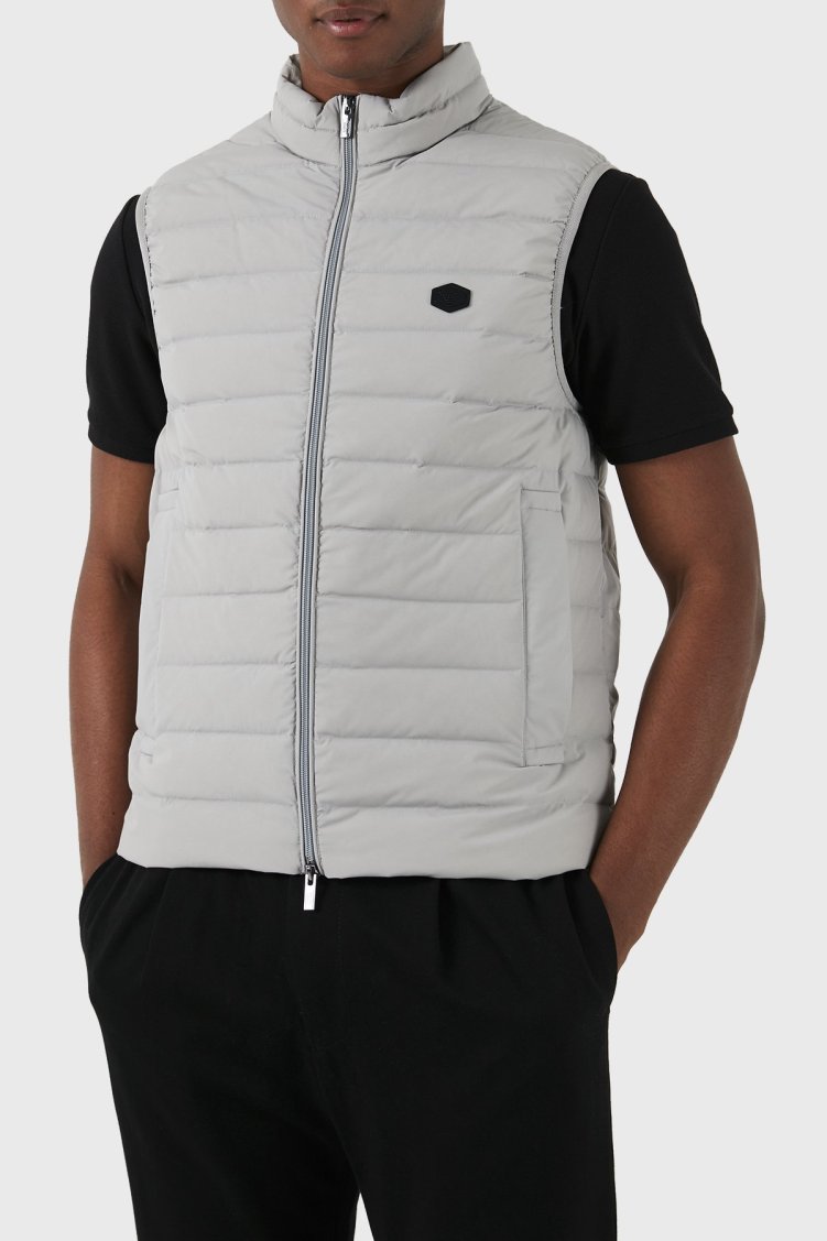 Emporio Armani Regular Fit Ördek Tüyü Dolgulu Dik Yaka Erkek Yelek 8N1BQ1 1NLRZ 06G1 GRİ - Emporio Armani