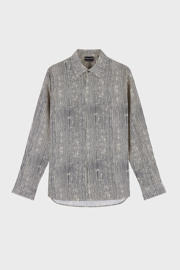 Emporio Armani Relaxed Fit Baskılı Uzun Kollu Erkek Gömlek EM004178 AF14214 F1183 SİYAH BEJ - Emporio Armani (1)