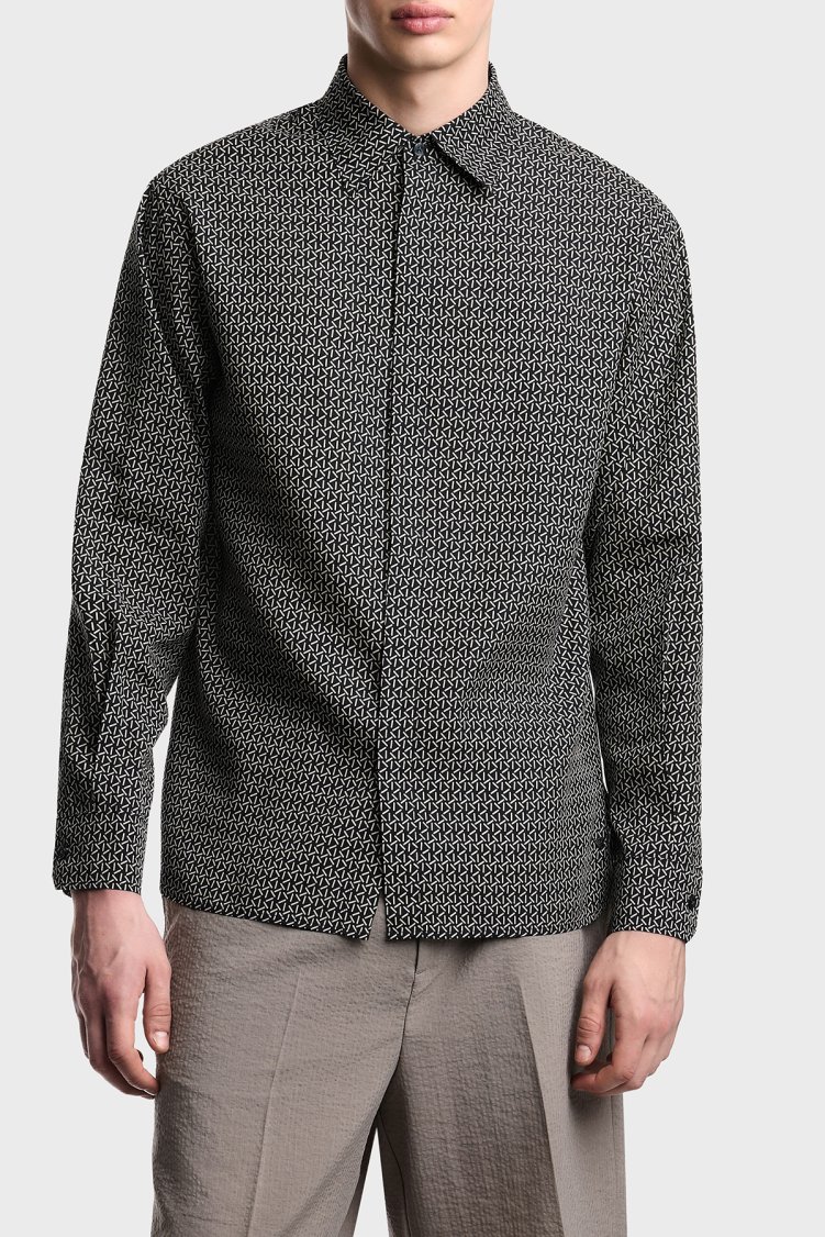 Emporio Armani Relaxed Fit Baskılı Uzun Kollu Erkek Gömlek EM004178 AF14214 FB459 SİYAH - Emporio Armani
