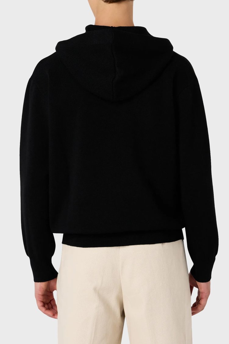 Emporio Armani Relaxed Fit Kapüşonlu Kanguru Cepli Yün Karışımlı Triko Erkek Sweat 6R1MX7 1MNBZ F008 SİYAH - Emporio Armani (1)